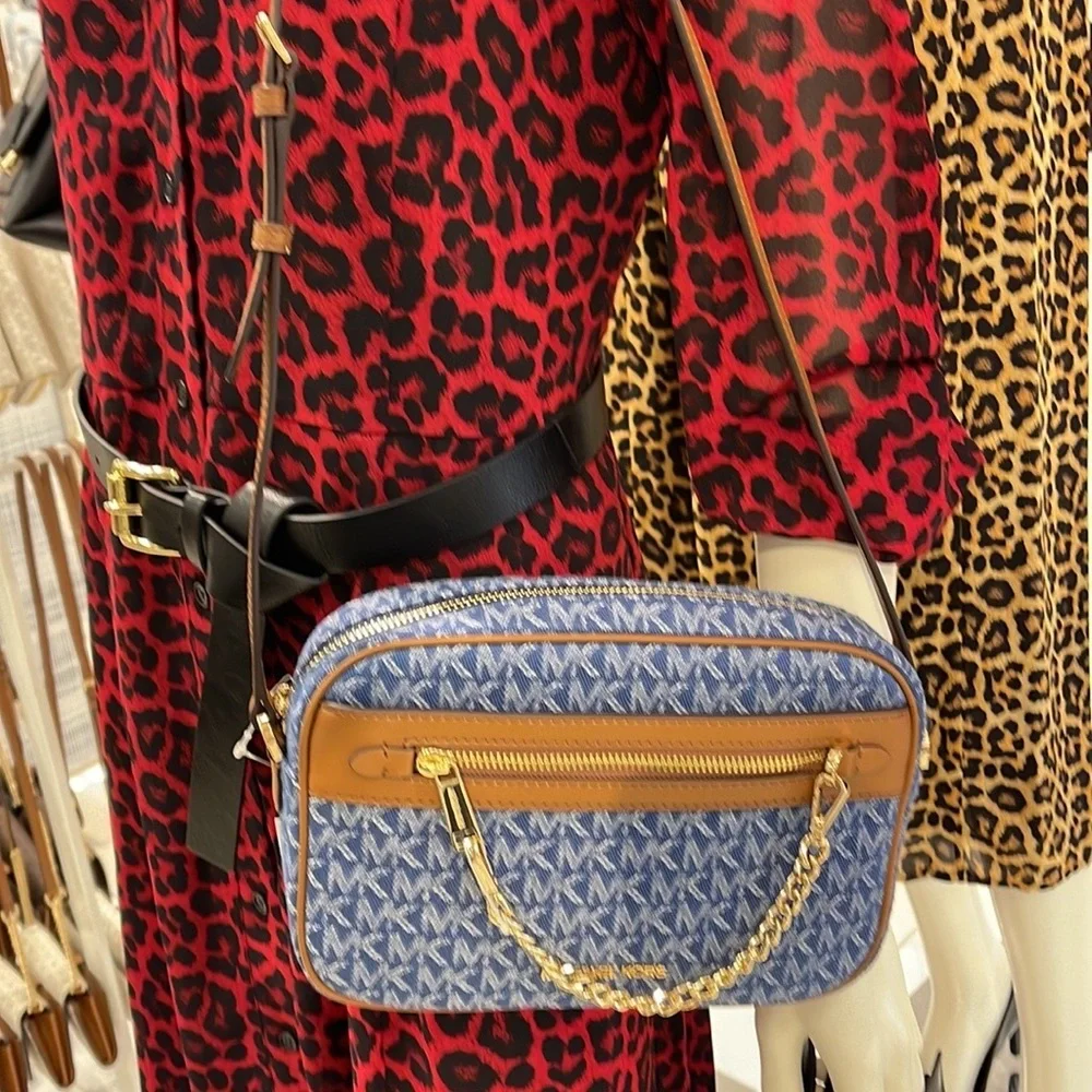 Michael Kors Jet Set Item Large East West Zip Chain Crossbody XBody Denim Multi